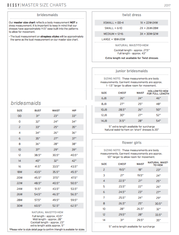 Dessy Size Chart - Vows Bridal