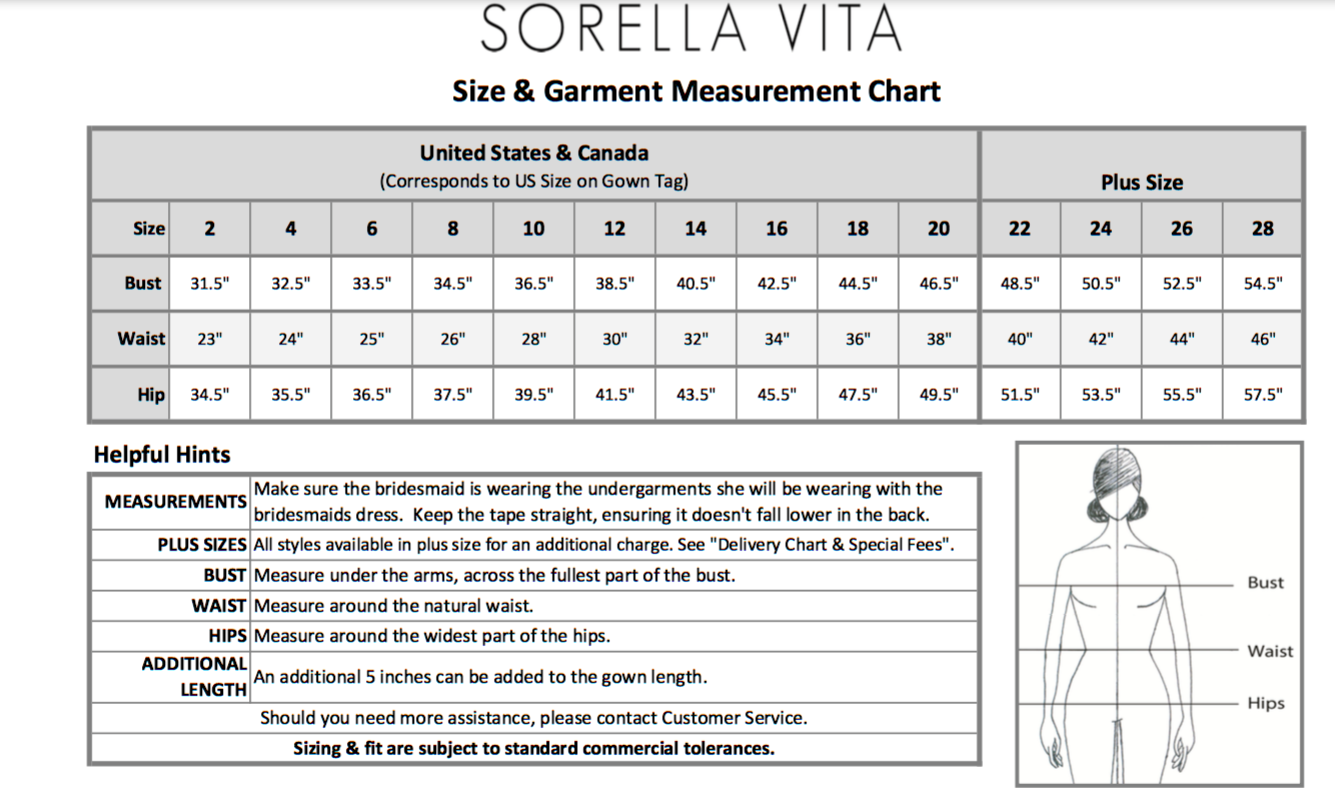 Sorella Vita Size Chart - Vows Bridal